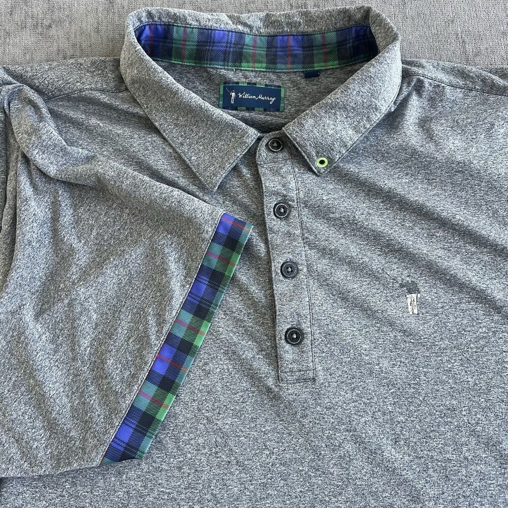 William Murray Golf Heritage Men’s Polo Size Xl Color Gray With Tartan Plaid